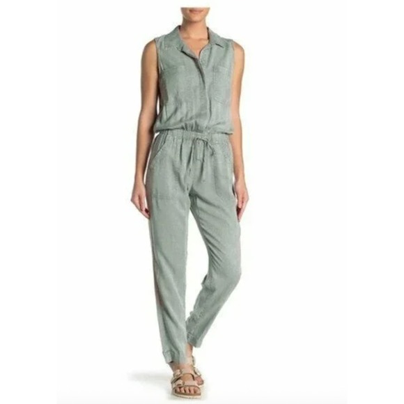 Young Fabulous & Broke Jumpsuit Sz M Pistachio Green Pastel Cuffed Elastic Waist - Picture 1 of 12